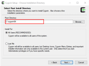 Select the root directory for your Cygwin distribution on your Windows.