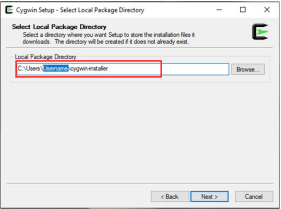 Choose a local package directory for your Cygwin packages
