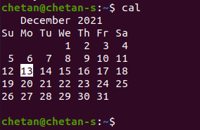 cal command in Linux