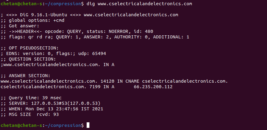 dig host command in Linux