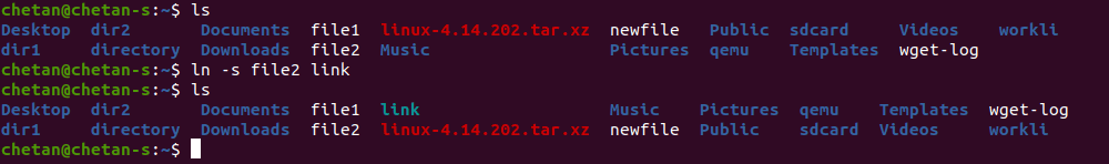 ln -s file link command in Linux
