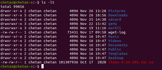 ls -lt command in linux