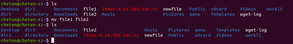 mv file1 file2 command in Linux